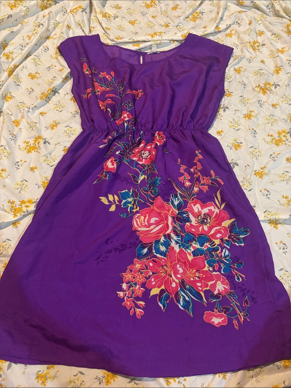 Hollister Purple Floral Casual Dress with Pink & Teal Accents